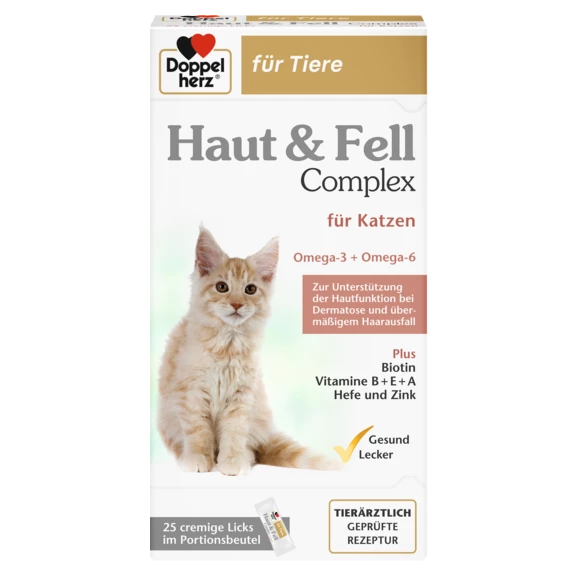 Illustration of the product packaging Doppelherz für Tiere COMPLEX PIELE ȘI BLANĂ PENTRU PISICI front view